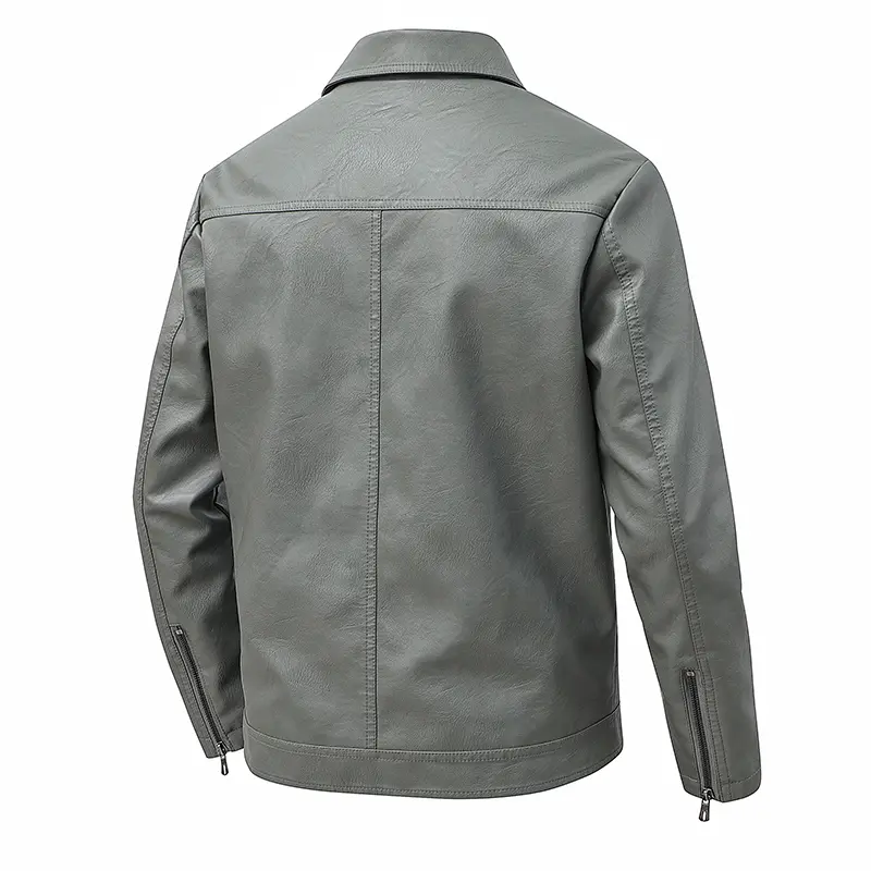 Men’s Fashion Slim Lapel Leather Jacket Retro Business Style Leather Coat