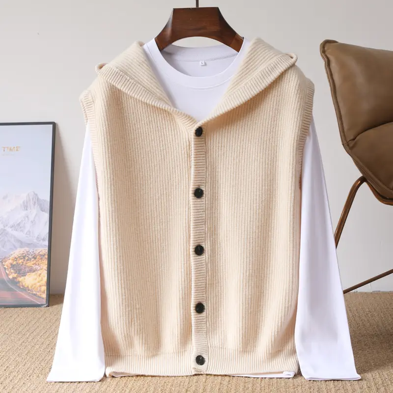 Men's Hooded Knitted Vest Loose Fit Sleeveless Car...