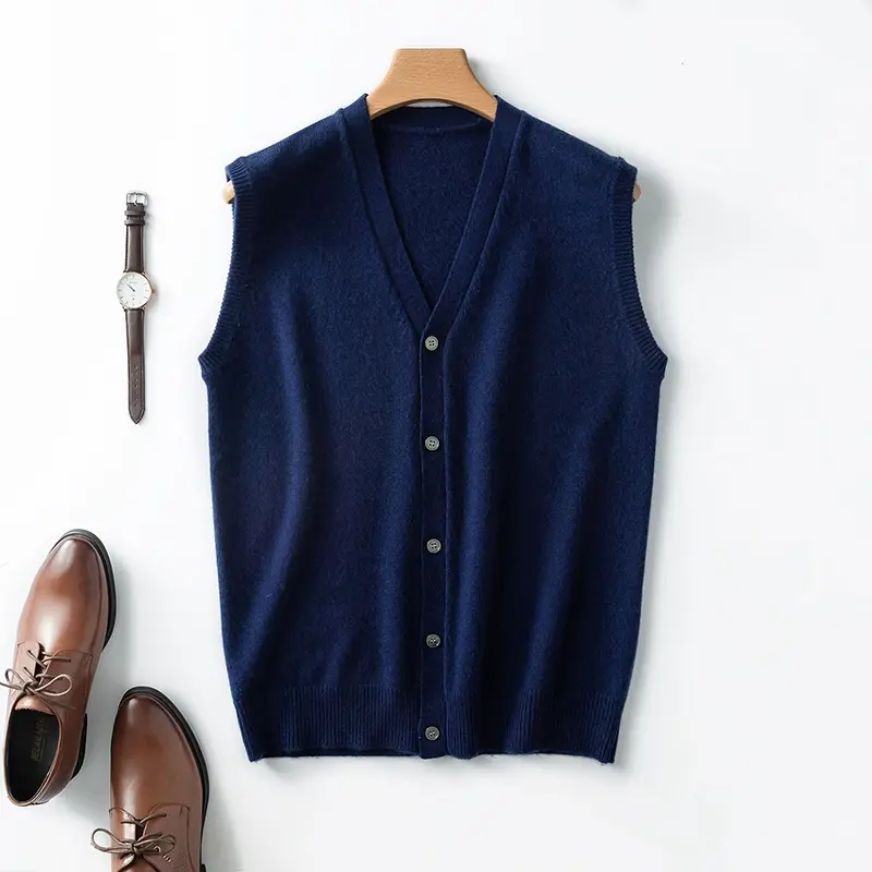 Men's V-Neck Cashmere Sleeveless Sweater Vest Knit Cardigan