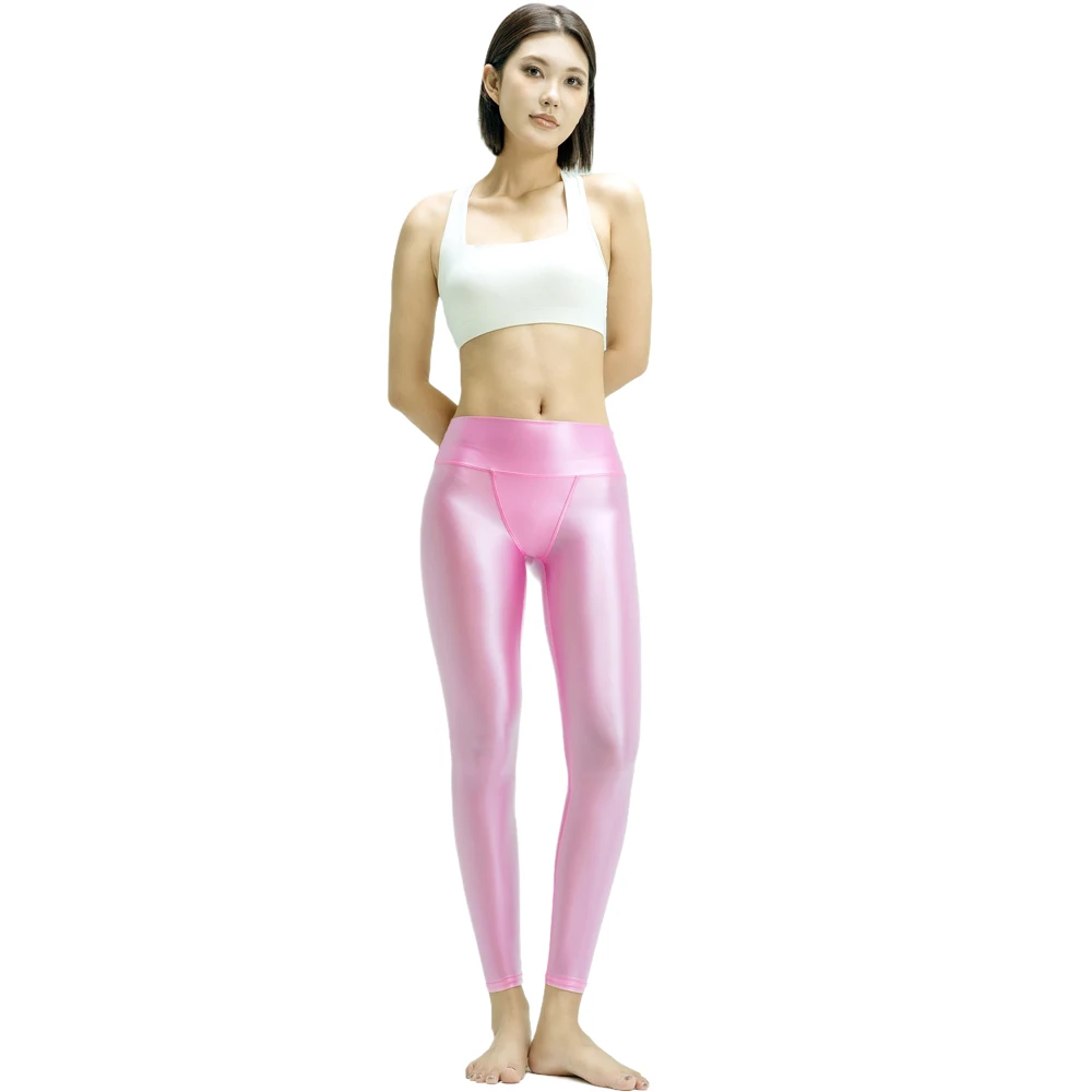 Women's Glossy Smooth Sports Yoga Pilates Elastic ...