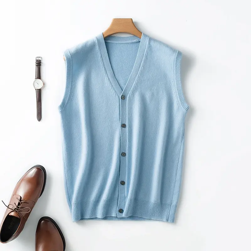 Men's V-Neck Cashmere Sleeveless Sweater Vest Knit Cardigan