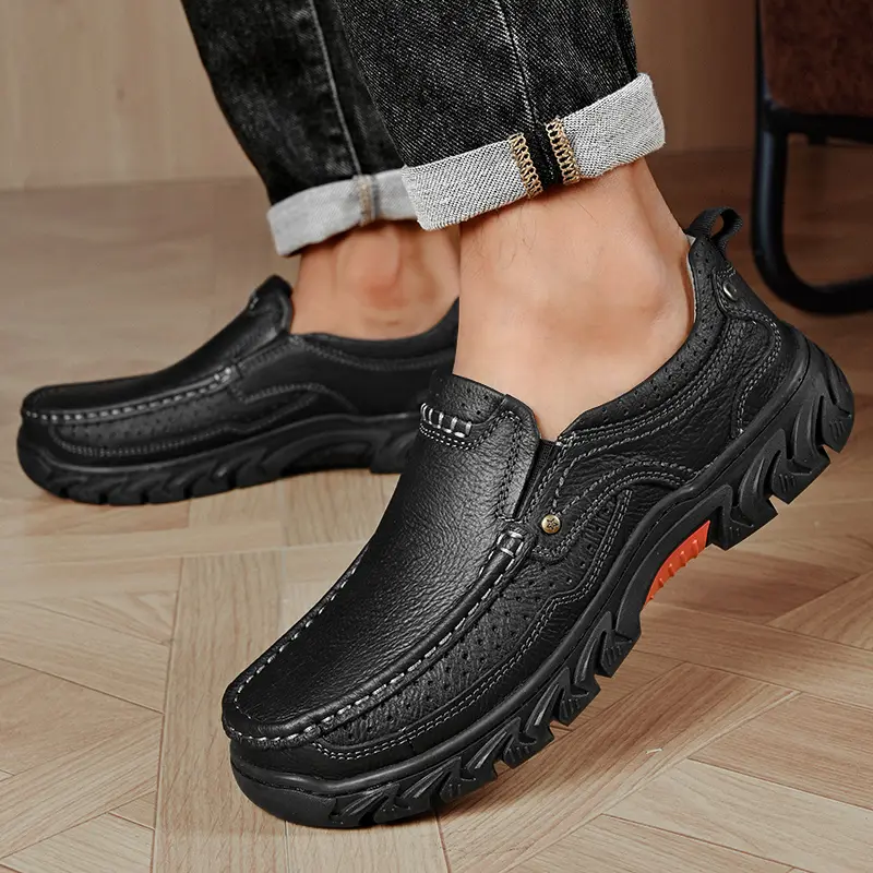 Men's Handmade Thick Soled Cowhide Casual Shoes Soft Genuine Leather Shoes