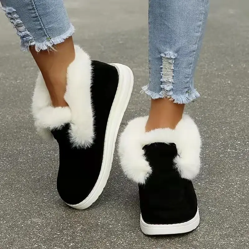 Ladies Slip on Comfortable Boots Women Winter Warm Plush Fur Snow Boots Female Footwear