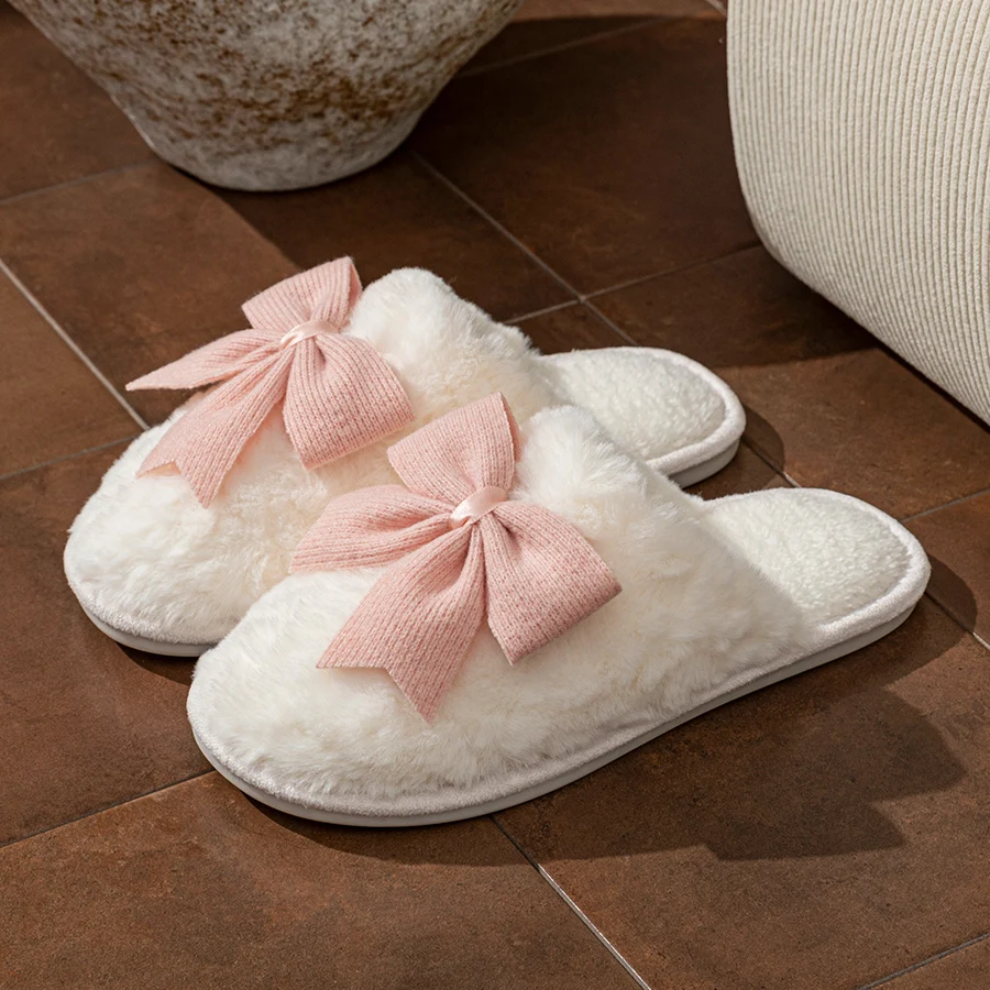 Cute Fashion Butterfly Bow Women's Slippers Winter Indoor Warmth Comfort Breathability Soft Soled Home Casual Shoes