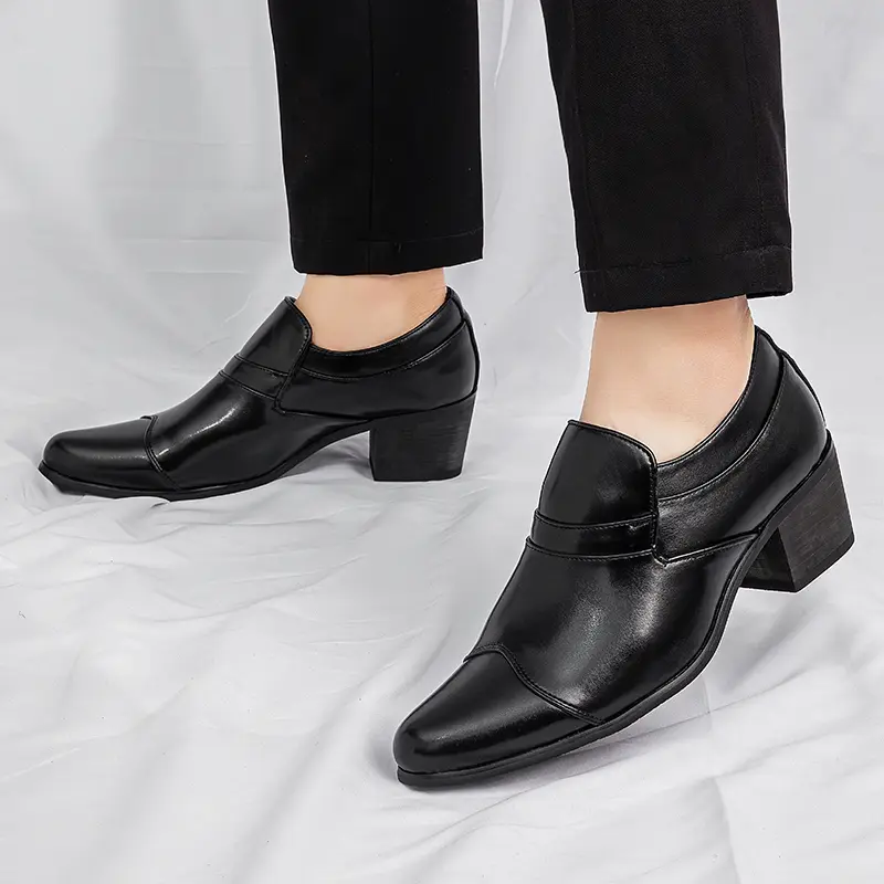 Retro High Heels Shoes Man Shoes Comfortable Pointed Leather Shoes