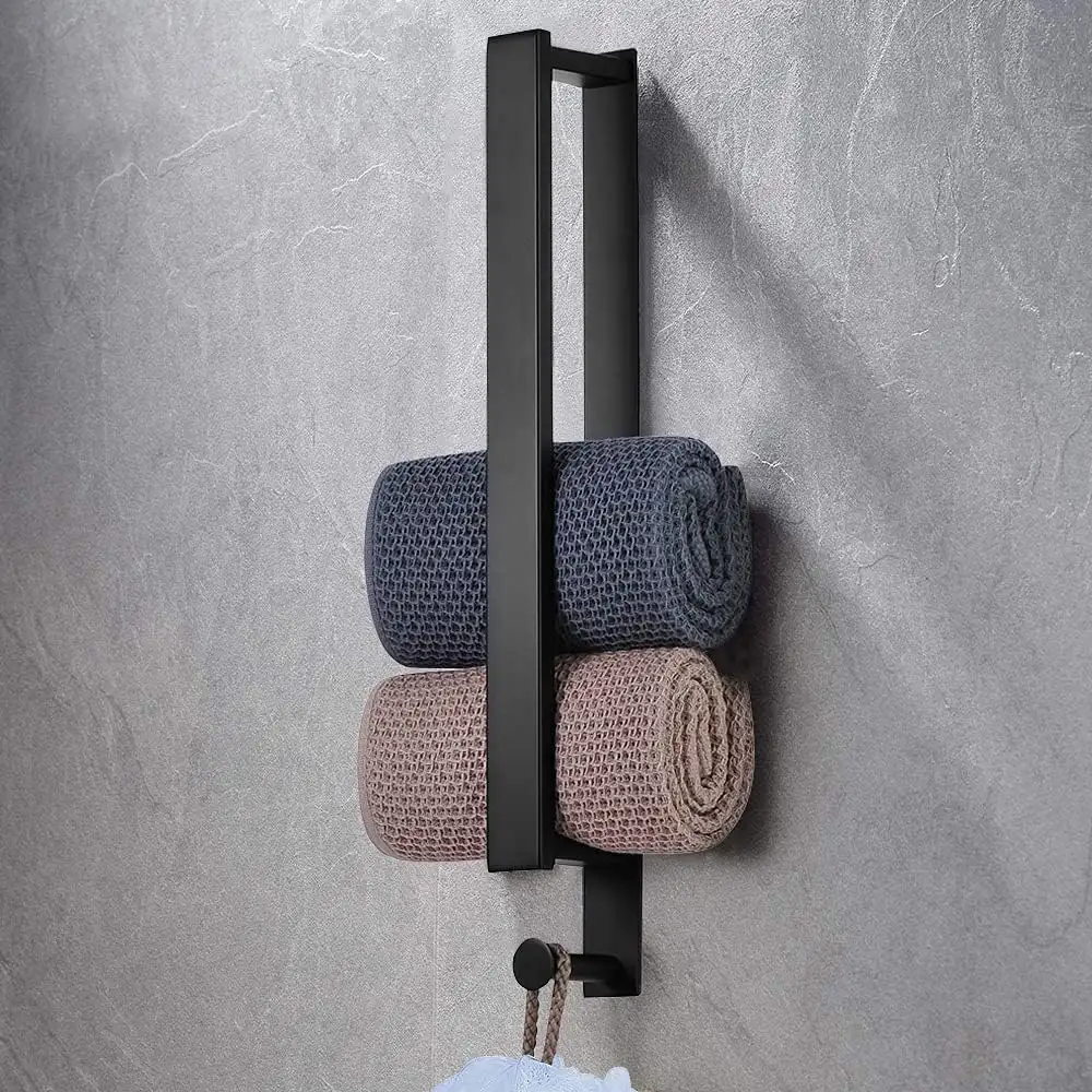 Self-Adhesive Towel Rack With Hooks Wall-Mounted No Drilling Required.