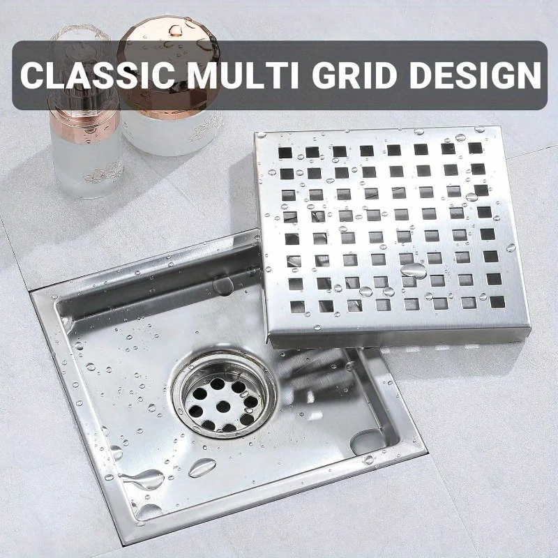 Square Shower Drain Removable Grid Cover Bathroom ...