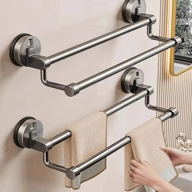Double Rod Suction Cup Towel Rack Punch-free Bathr...