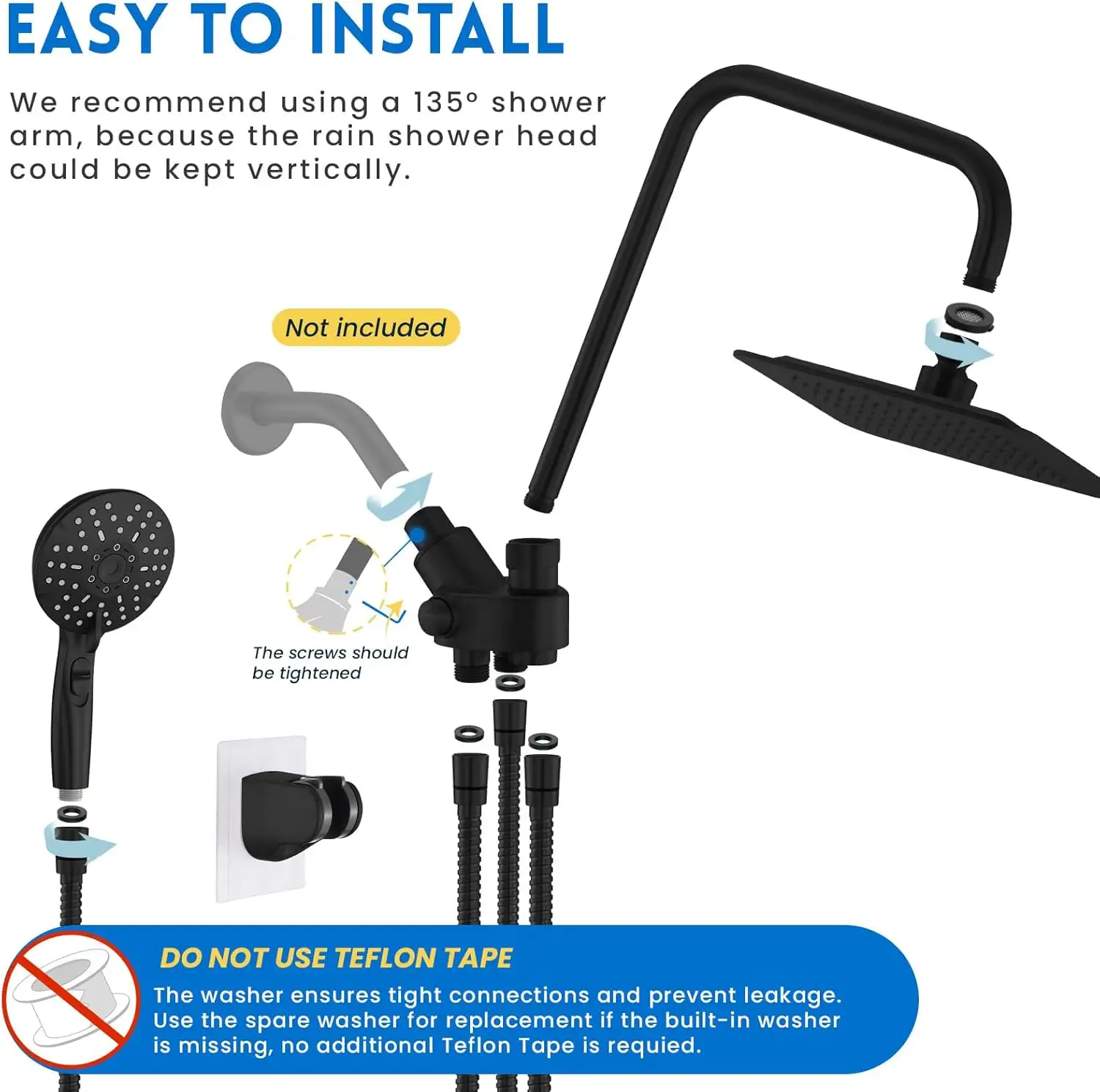 Dual Shower Head Combo Rain Shower with Handheld Spray 6 Settings Adjustable Slide Bar
