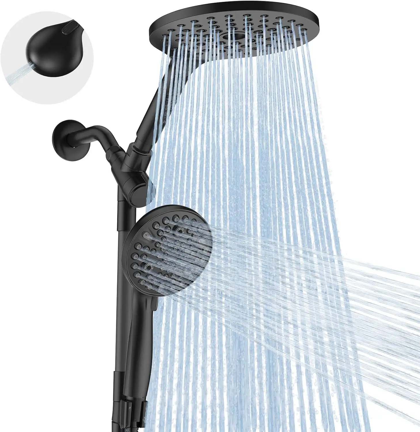 Dual Shower Head 8-Inch Rainfall and 10-Mode Handheld with High Pressure and Power Wash