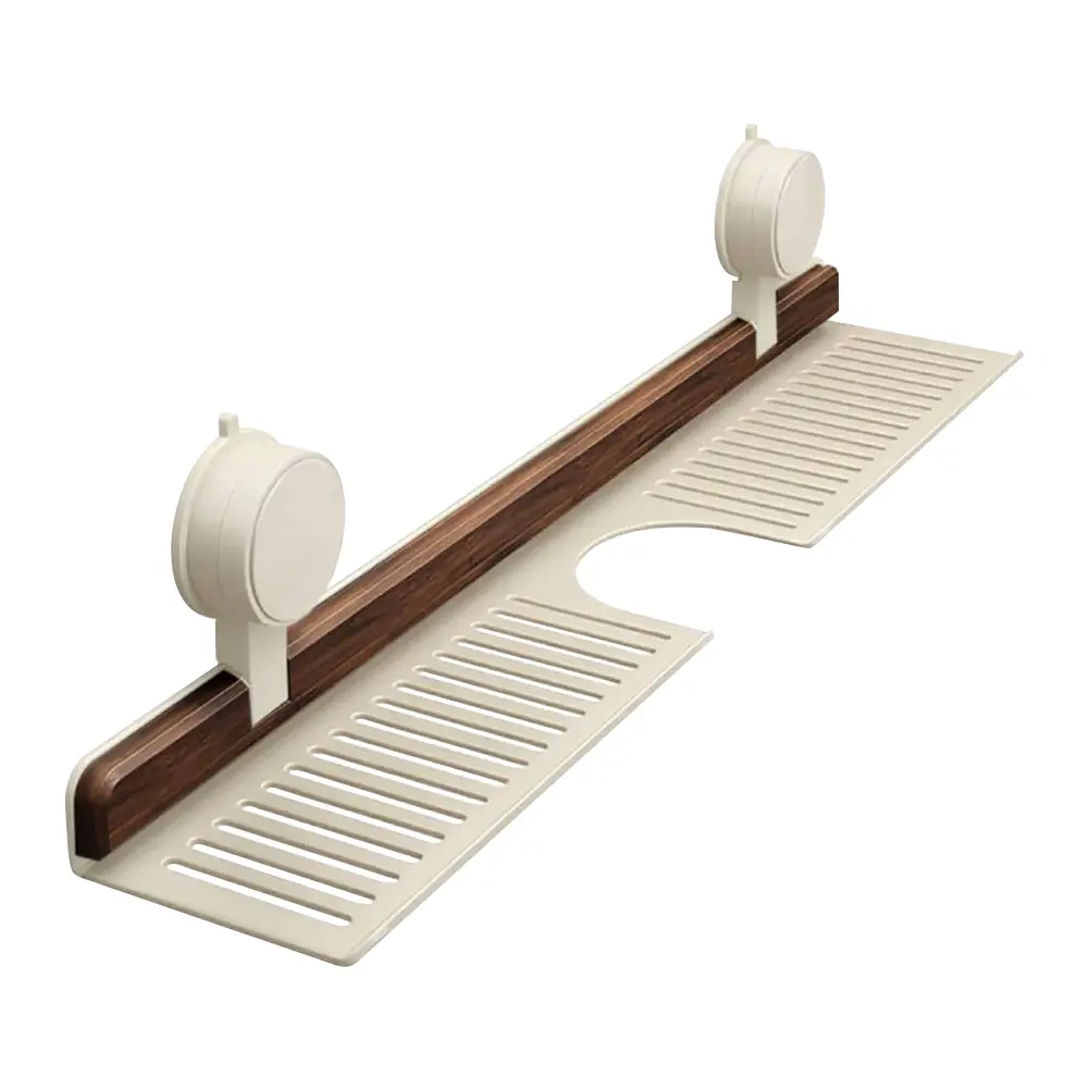 Walnut Suction Cup Bathroom Shelf No Drilling Faucet Organizer Rack Wall Mounted Heavy Duty Storage Rack Bathroom Accessories