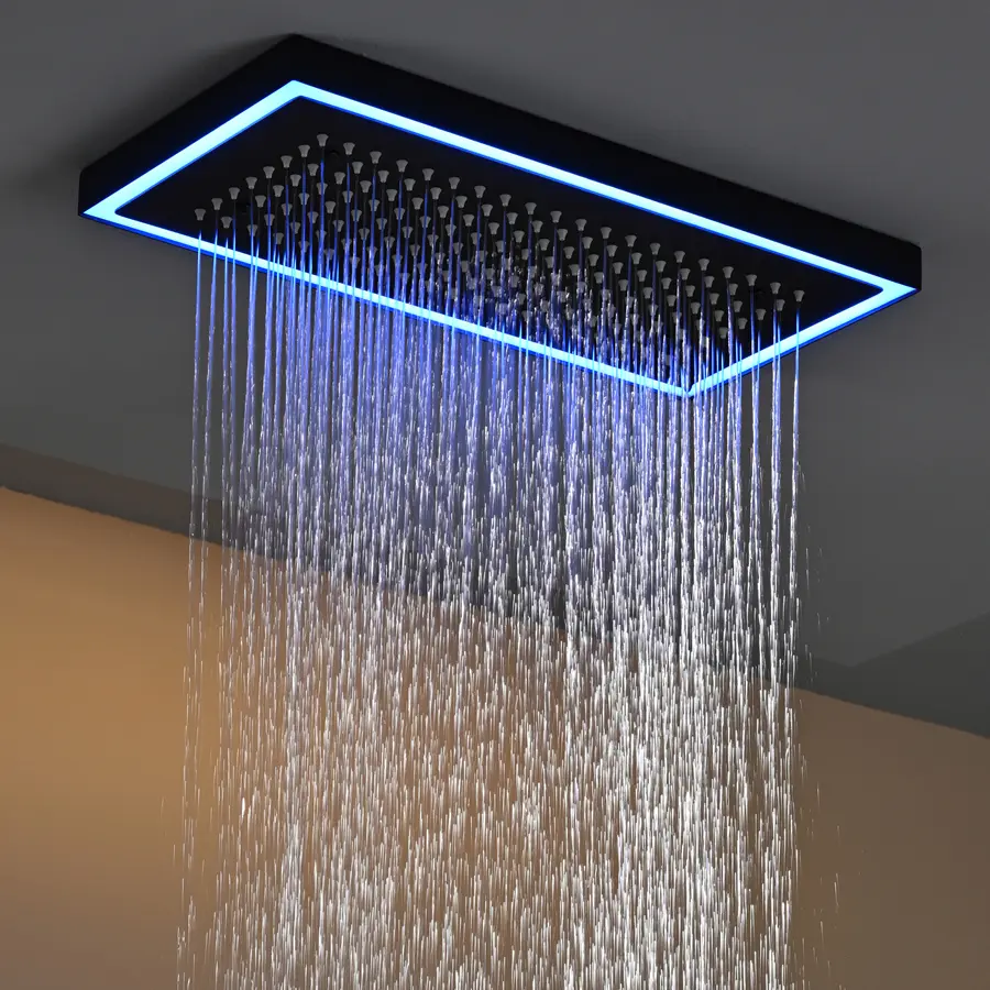 LED Lighting Shower Head Rainfall Bathroom Embedded Ceiling Stainless Steel Shower Panel Waterfall Shower Heads