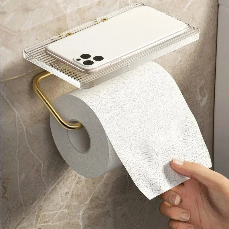 Toilet Paper Holder with Shelf No Punching Roll Tissue Hanger