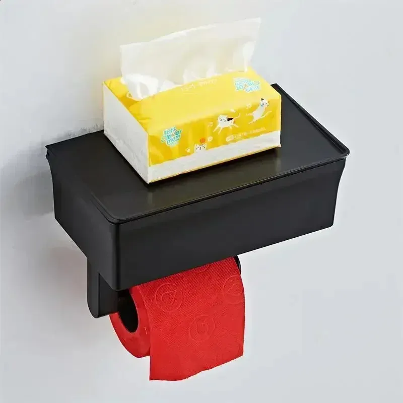Household Adhesive Toilet Paper Holder With Shelf