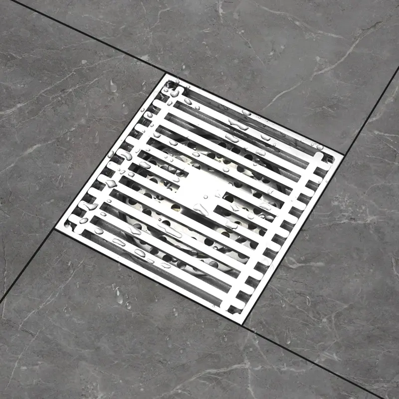 Floor Square Stripe Cover Drain with Filter Brass Large Displacement Sink Drain Toilet Shower Bathroom Toilet Deodorant Drain