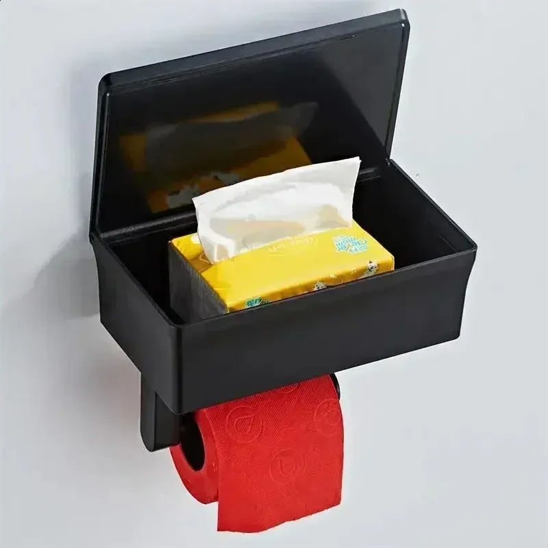 Household Adhesive Toilet Paper Holder With Shelf