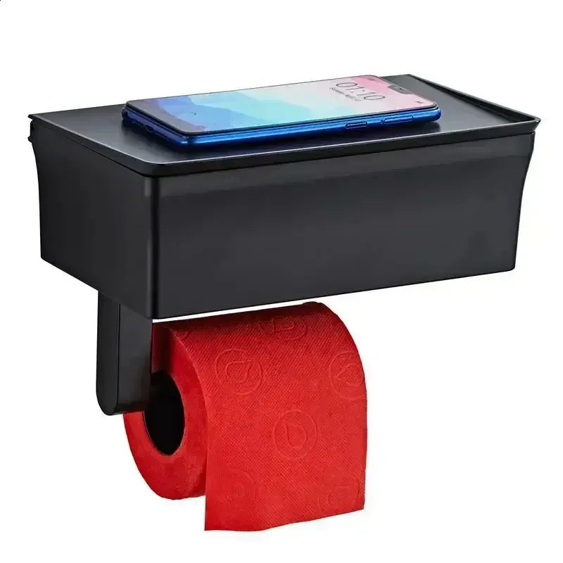 Household Adhesive Toilet Paper Holder With Shelf
