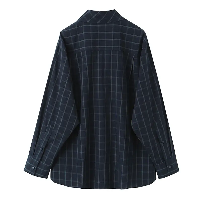 Stylish Plaid Long-Sleeved Top With Bow Embellishment