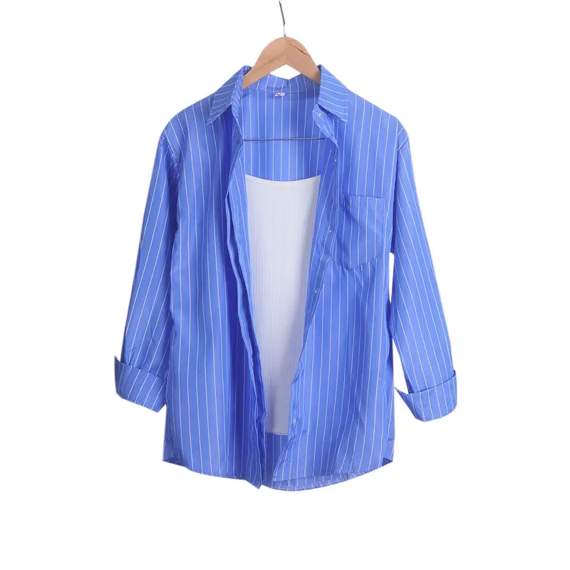 Women's Clothing Stripe Long Sleeve Blouses Outdoor Cardigan Clothes Shirts