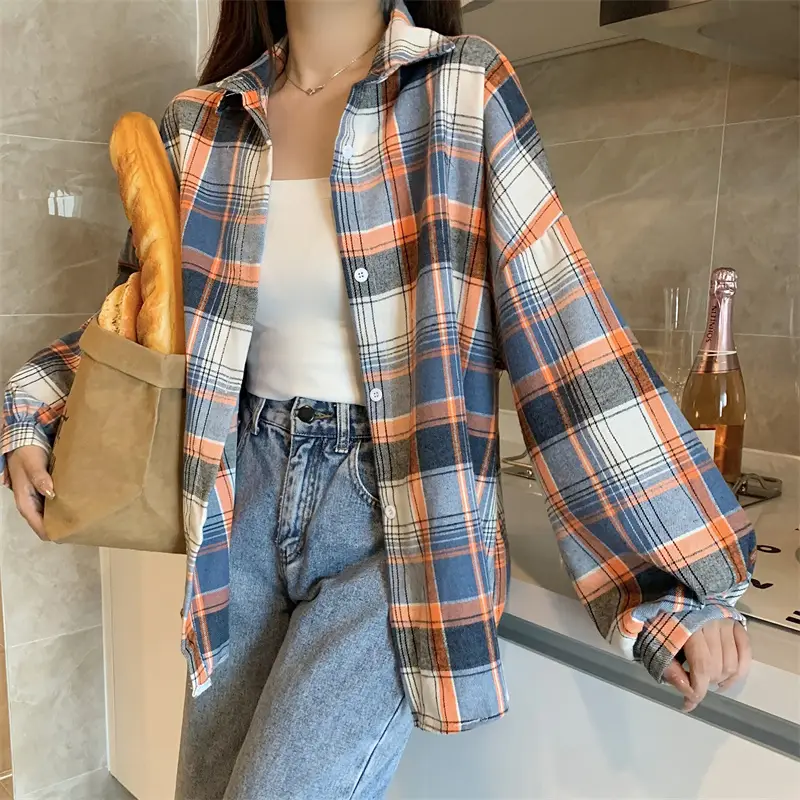 Retro Plaid Shirt Sleeve Top For Women
