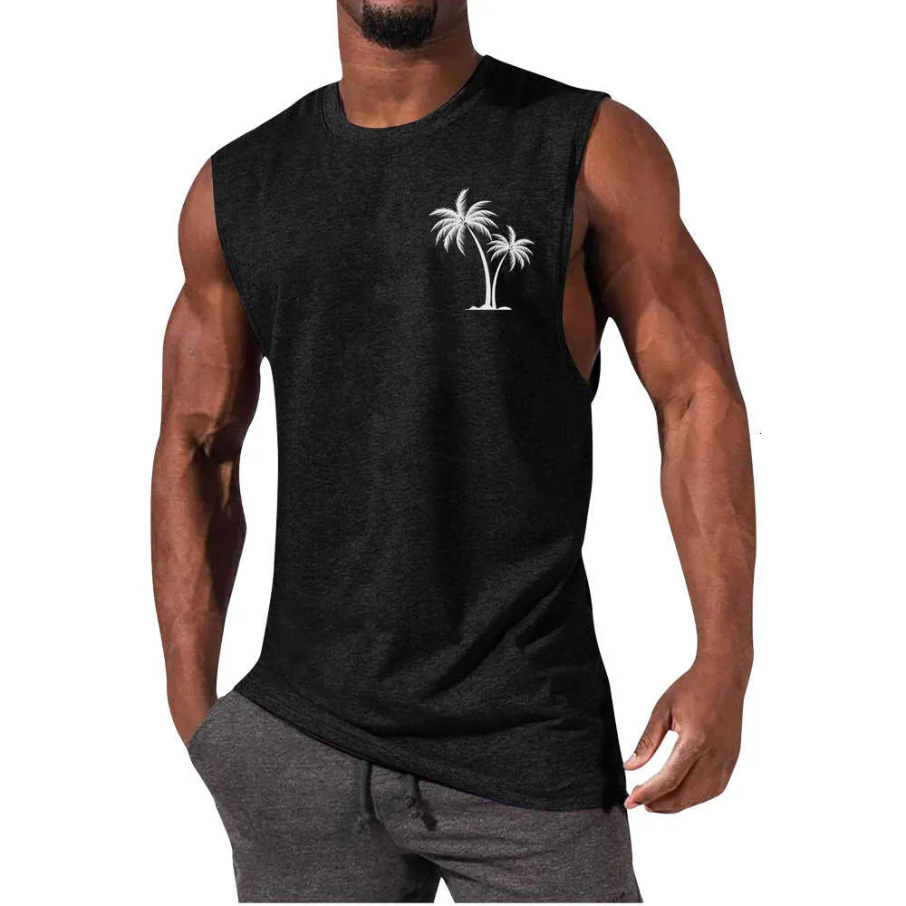 Men Tank Top Muscle Man Sports And Casual Vest Tops Coconut Tree Printed Summer Men Sleeveless Tee Shirts