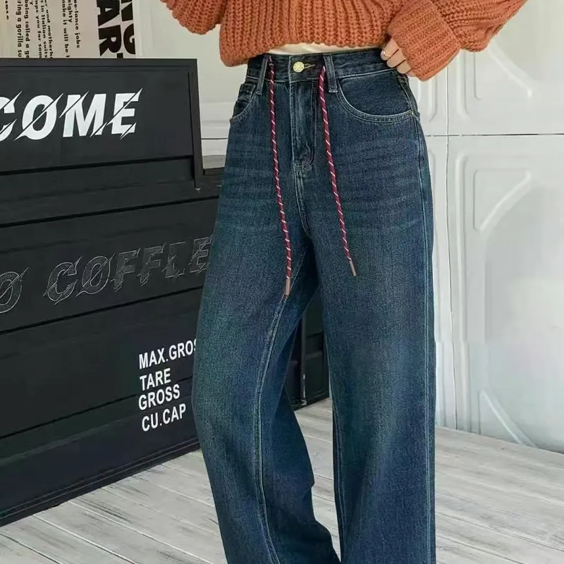 Women Rigid-Fit Straight Jean Elastic-Free Trousers