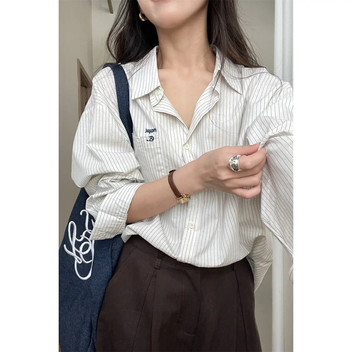 Casual Striped Long Sleeve Shirt Versatile Basic Top