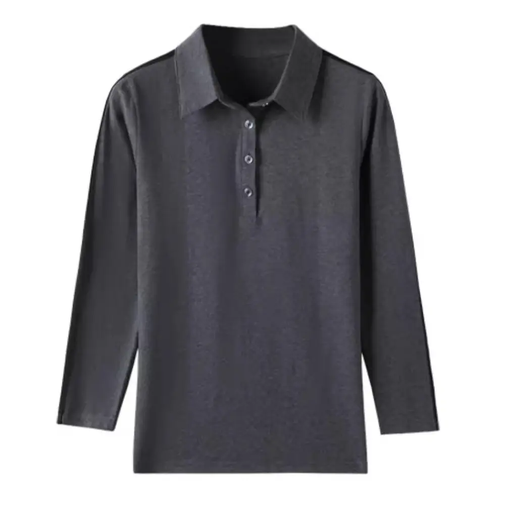 Long-Sleeved T-Shirt Polo Collar Casual Loose Top