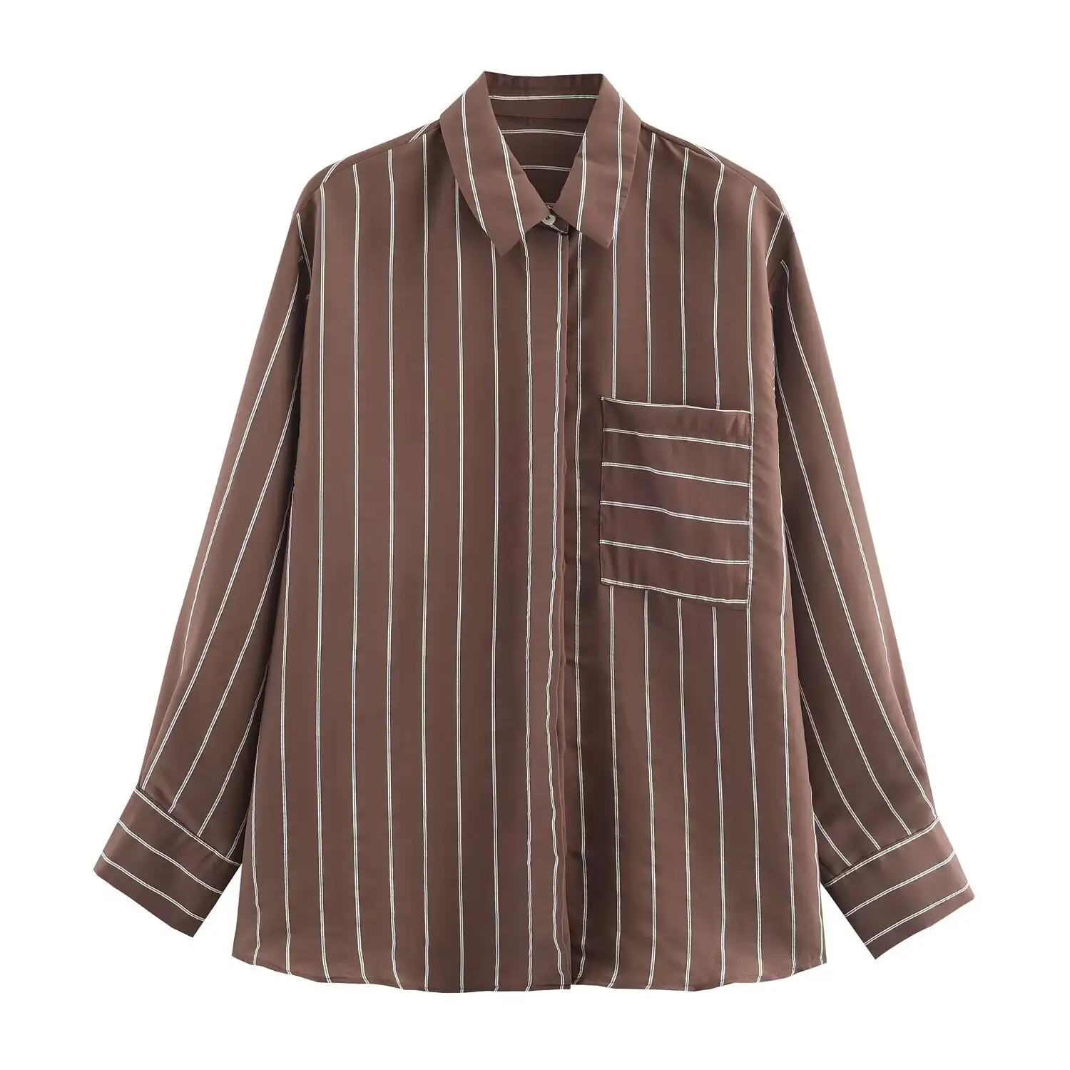 Women's Casual Loose Striped Shirt With Collar