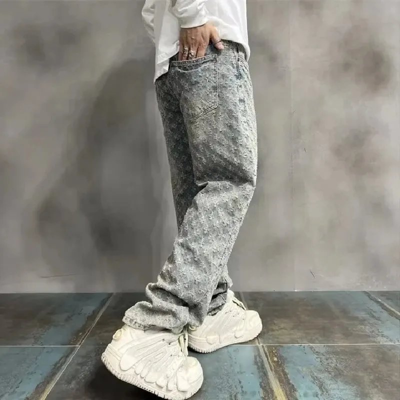 Print Simple Casual Jeans Men Straight Fashion Loose Pants
