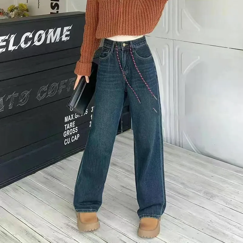 Women Rigid-Fit Straight Jean Elastic-Free Trouser...