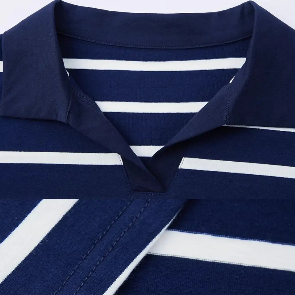 Striped Collared Long-Sleeved T-Shirt Loose And Casual