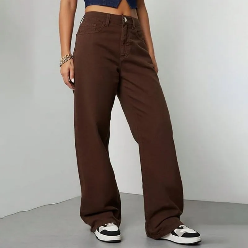 Women Wide Leg Jeans High Waisted Retro Loose Fit Denim Pants Casual Trousers