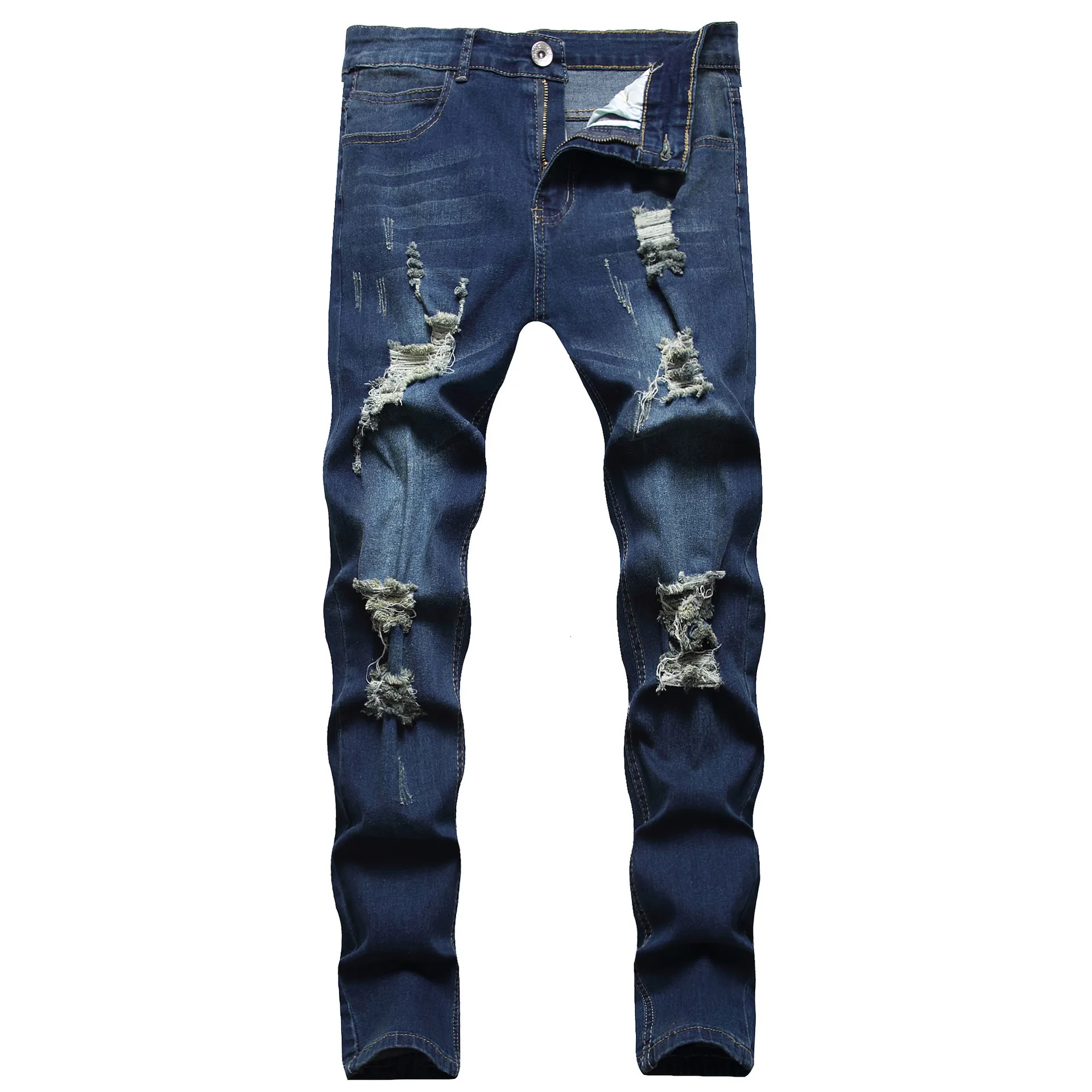 Men Jeans Casual Slim Ripped Pants Versatile Style