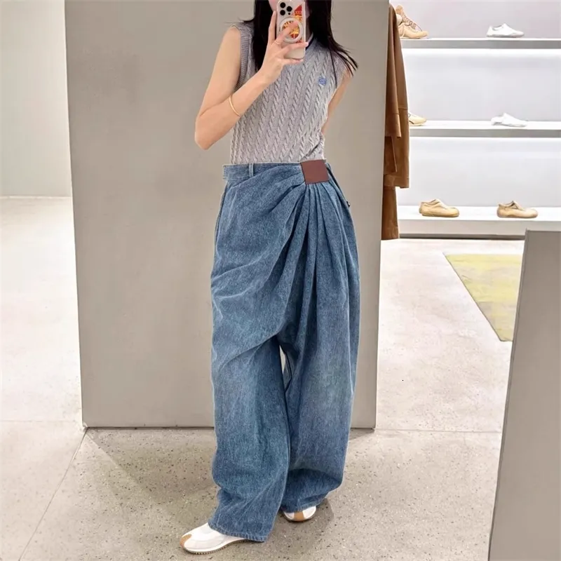 Wide Leg Jeans Women Loose Fashion Draped Floorlength Denim Pants