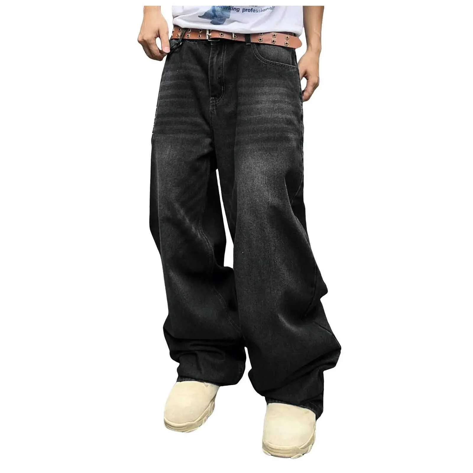 Men Baggy Hip Hop Jeans Loose Fit Wide Leg Denim Pants