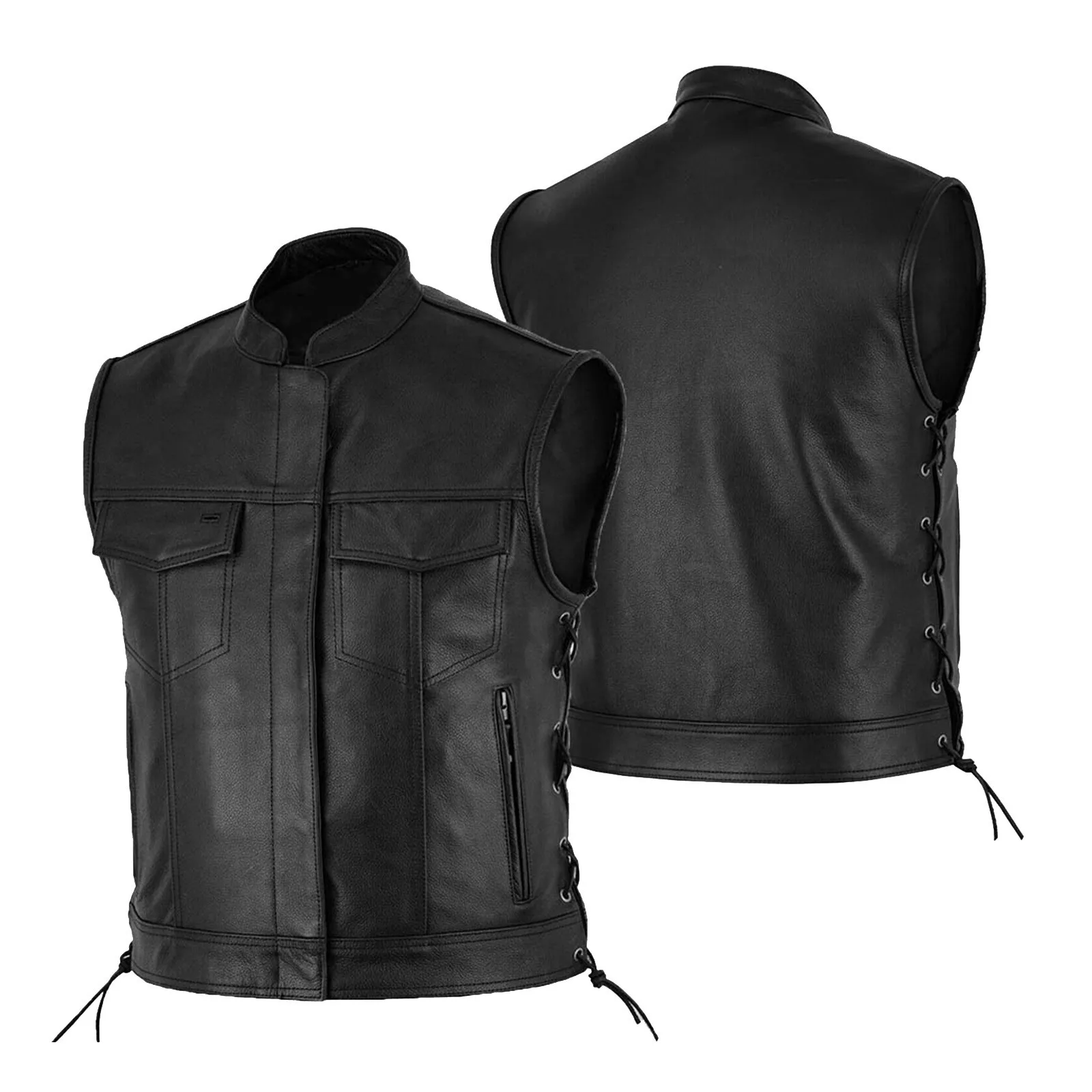 Men's Biker Faux Leather Vest Solid Color Motorcyc...