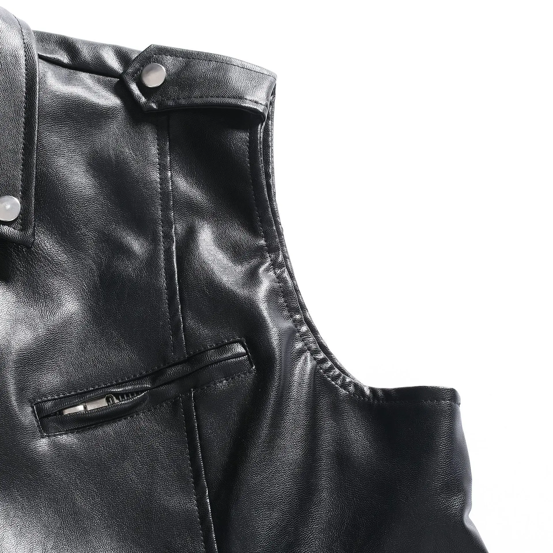 Men's Slim Fit Motorcycle PU Leather Vest Casual Style Male Jacket Vest