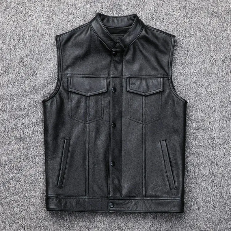 Vest for Men Zipper Button Motorcycle Casual Faux Leather Vest for Men