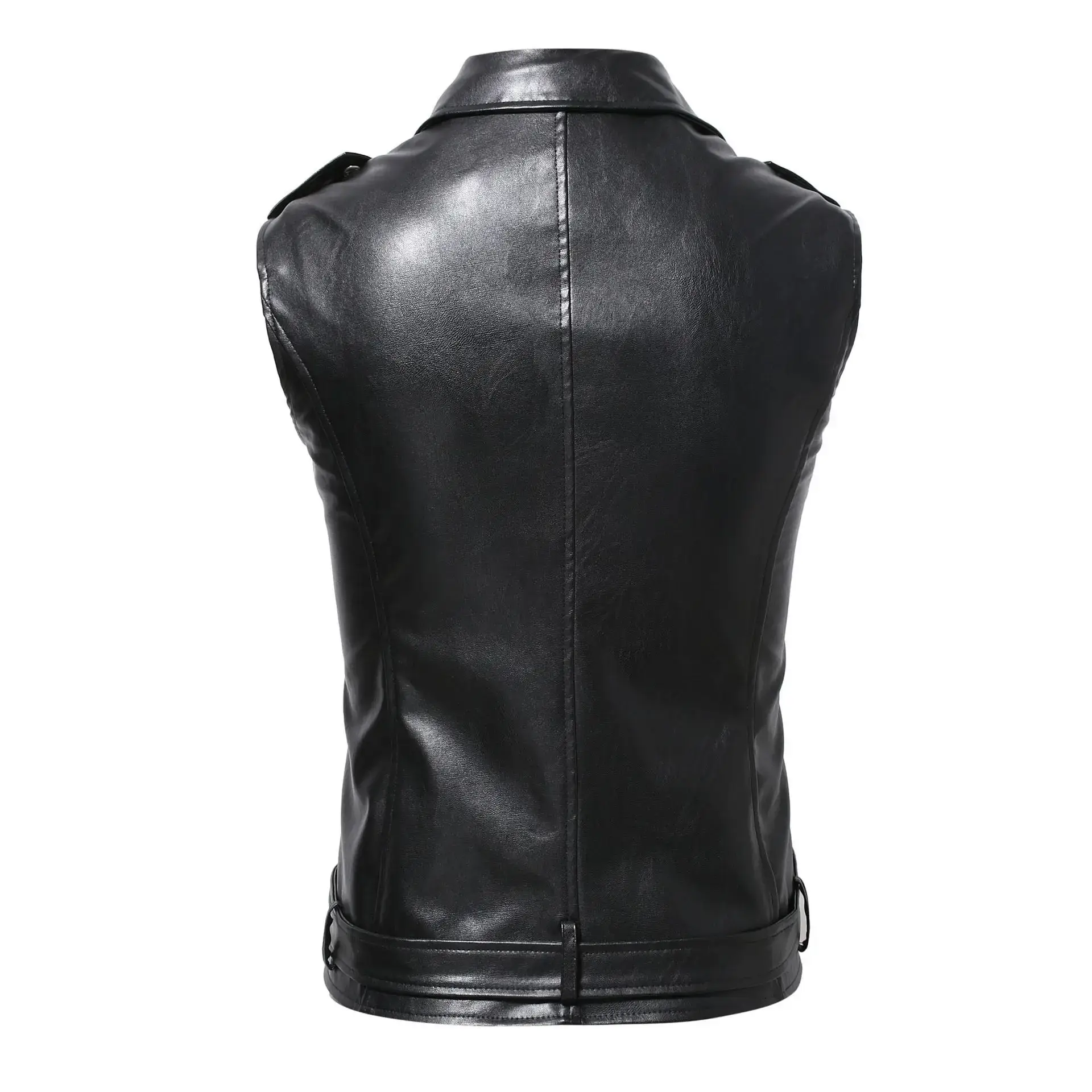 Men's Slim Fit Motorcycle PU Leather Vest Casual Style Male Jacket Vest