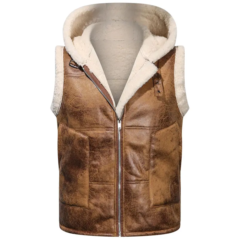 Winter Men's Fleece Warm PU Leather Vests Classica...