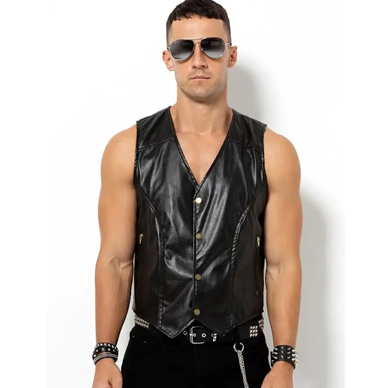 Men's PU Leather Motorcycle Vest Vintage Riding Vest