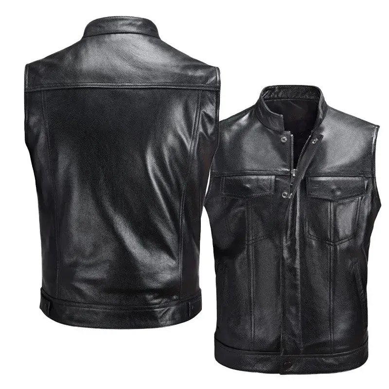 Vest for Men Zipper Button Motorcycle Casual Faux ...