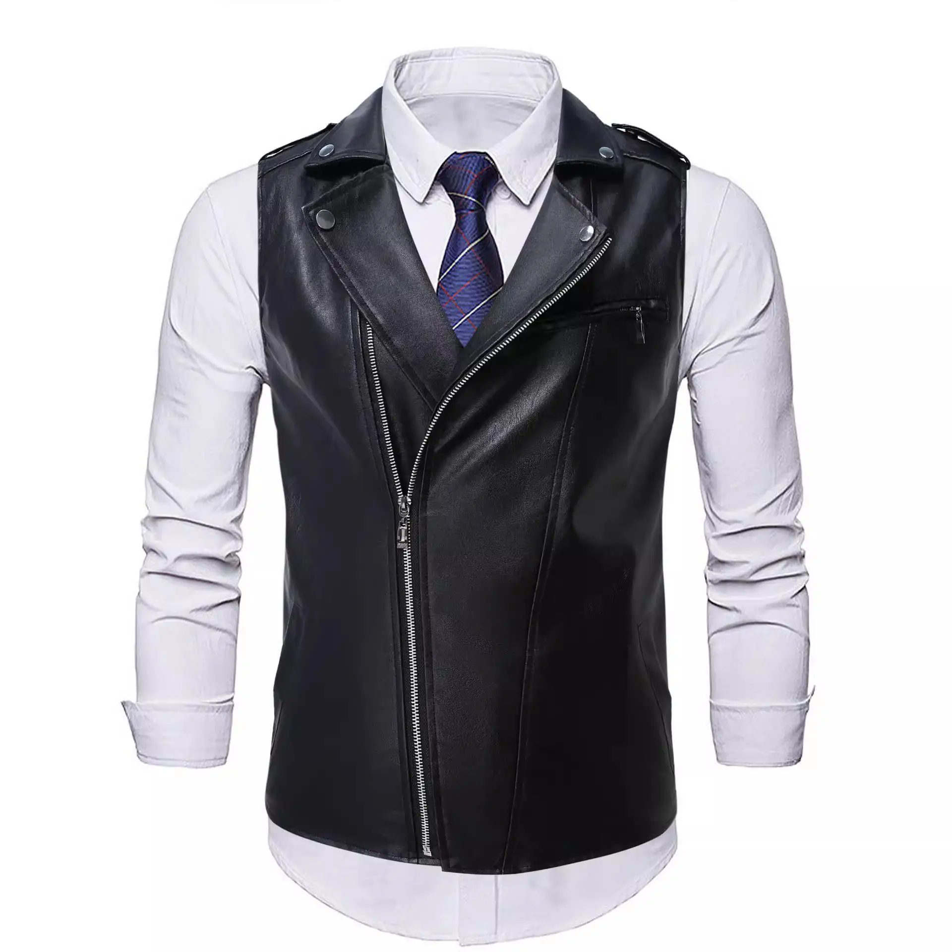 Men's PU Leather Vests Fashion ZIpper Waistcoat So...