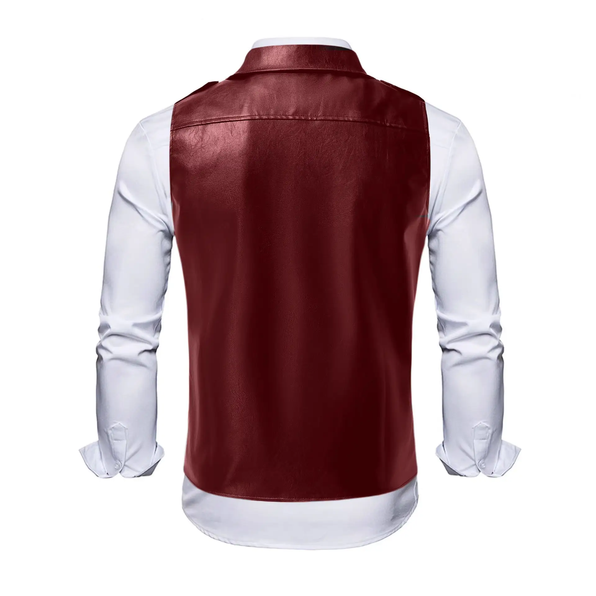 Men's PU Leather Vests Fashion ZIpper Waistcoat Solid Turn Down Collar Moto Biker Sleeveless Jackets Male Casual Leather Vest