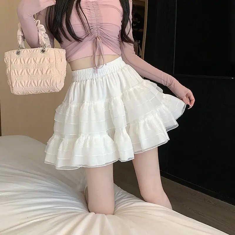 Casual Trend Cake Mini Skirt Ballet High Mesh Cano...
