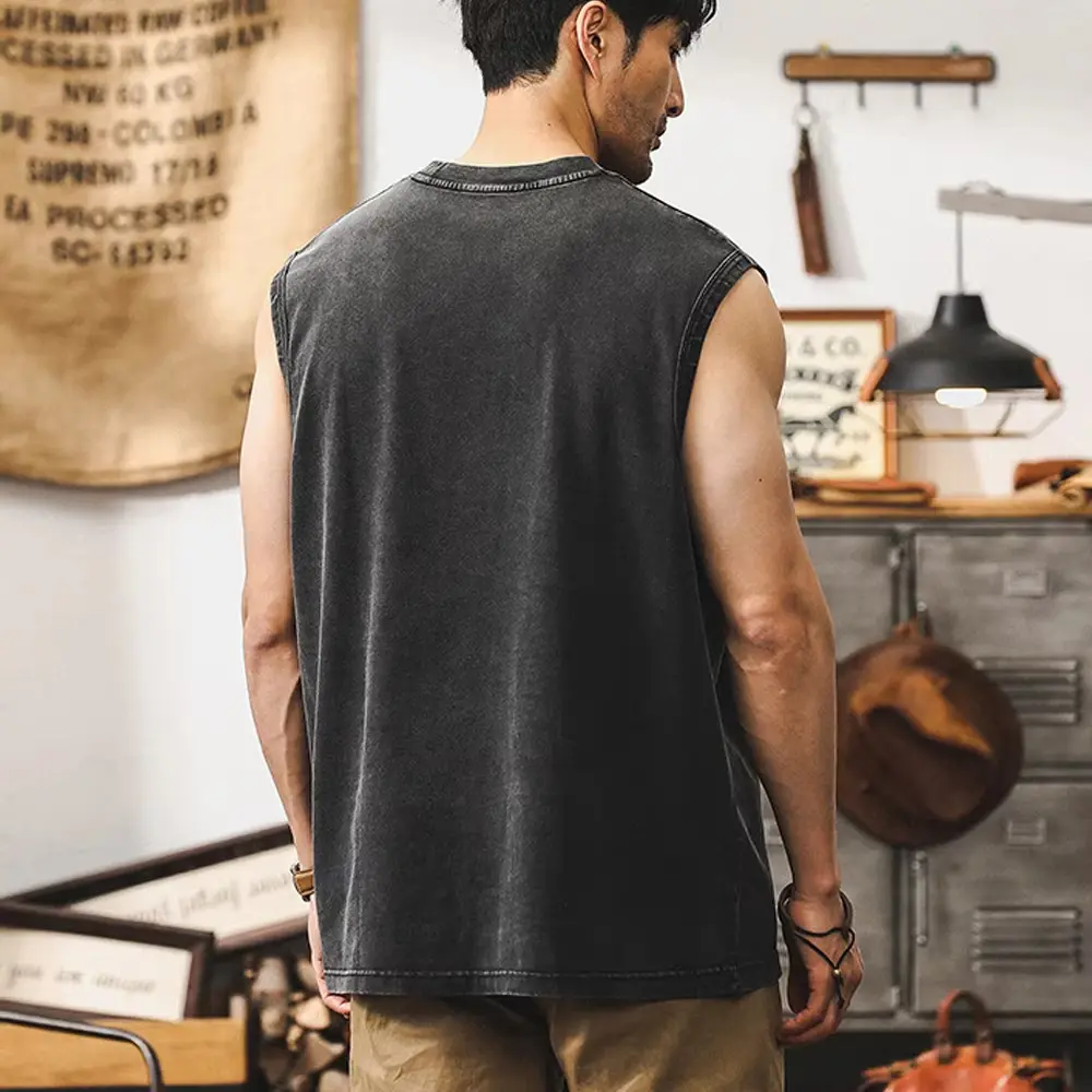 Pure Cotton Washed Solid Color Sleeveless Vest Trendy And Fashionable Comfortable For Daily Wear Tank Top