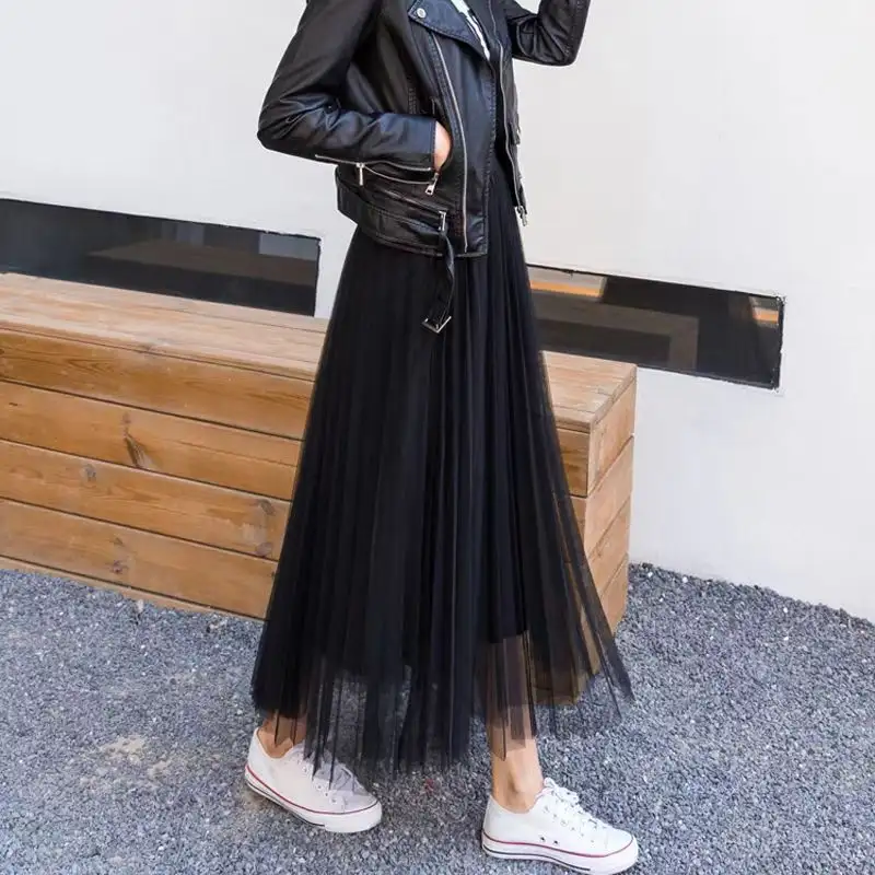 Vintage Tulle Skirt Women Streetwear Elastic High ...