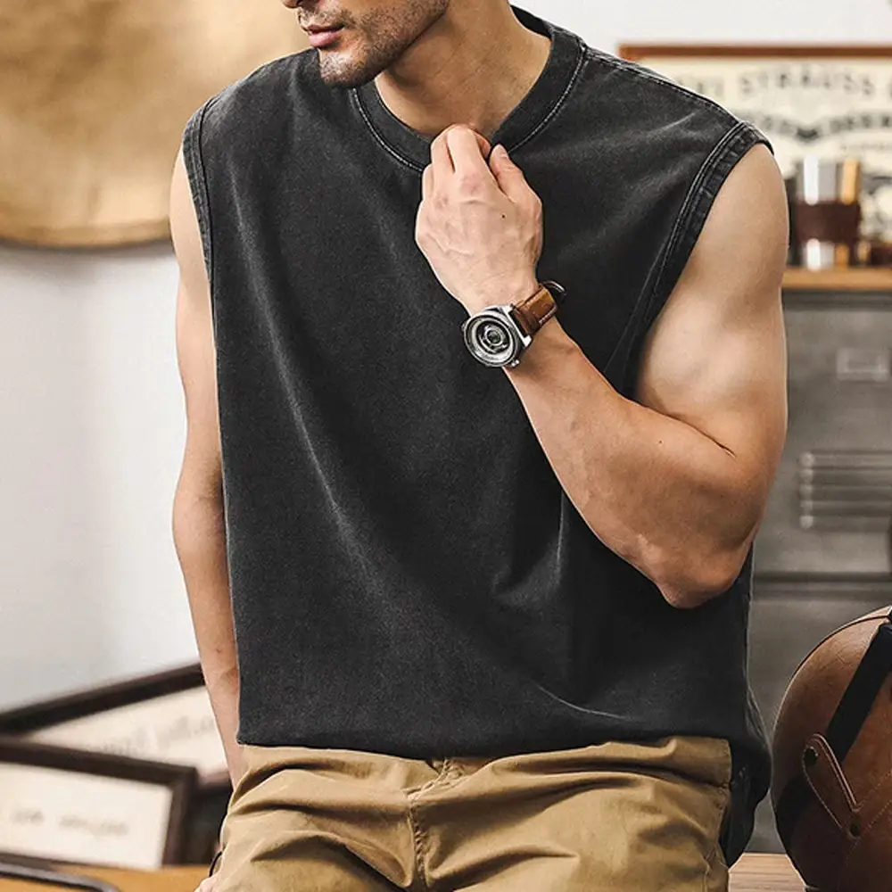 Pure Cotton Washed Solid Color Sleeveless Vest Trendy And Fashionable Comfortable For Daily Wear Tank Top