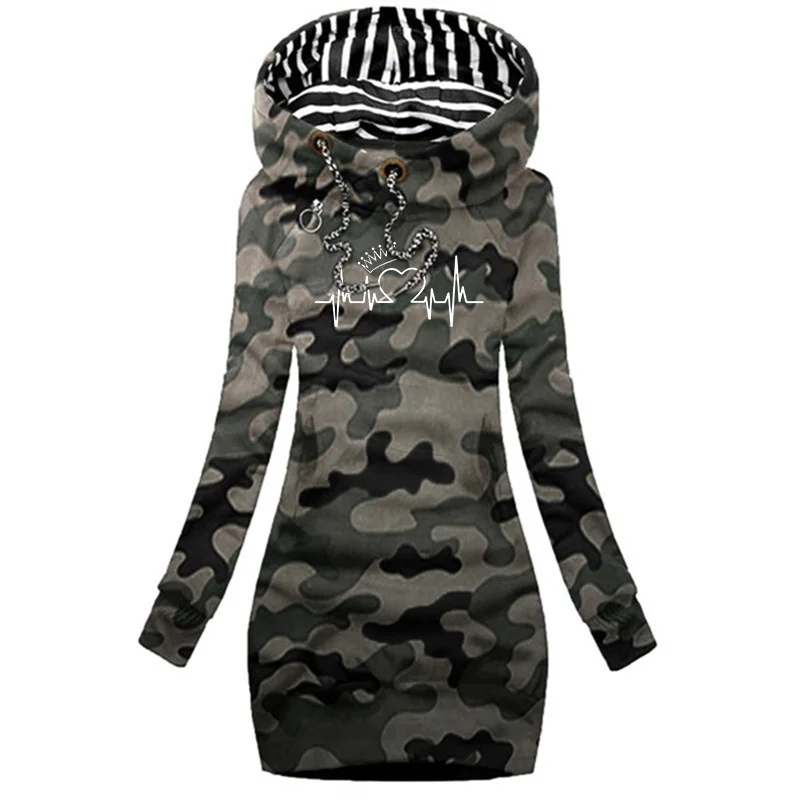 Fashion Women's Casual Dresses Long Sleeve Sweatshirt Pullover Dress Pocket Hoodie Dresses